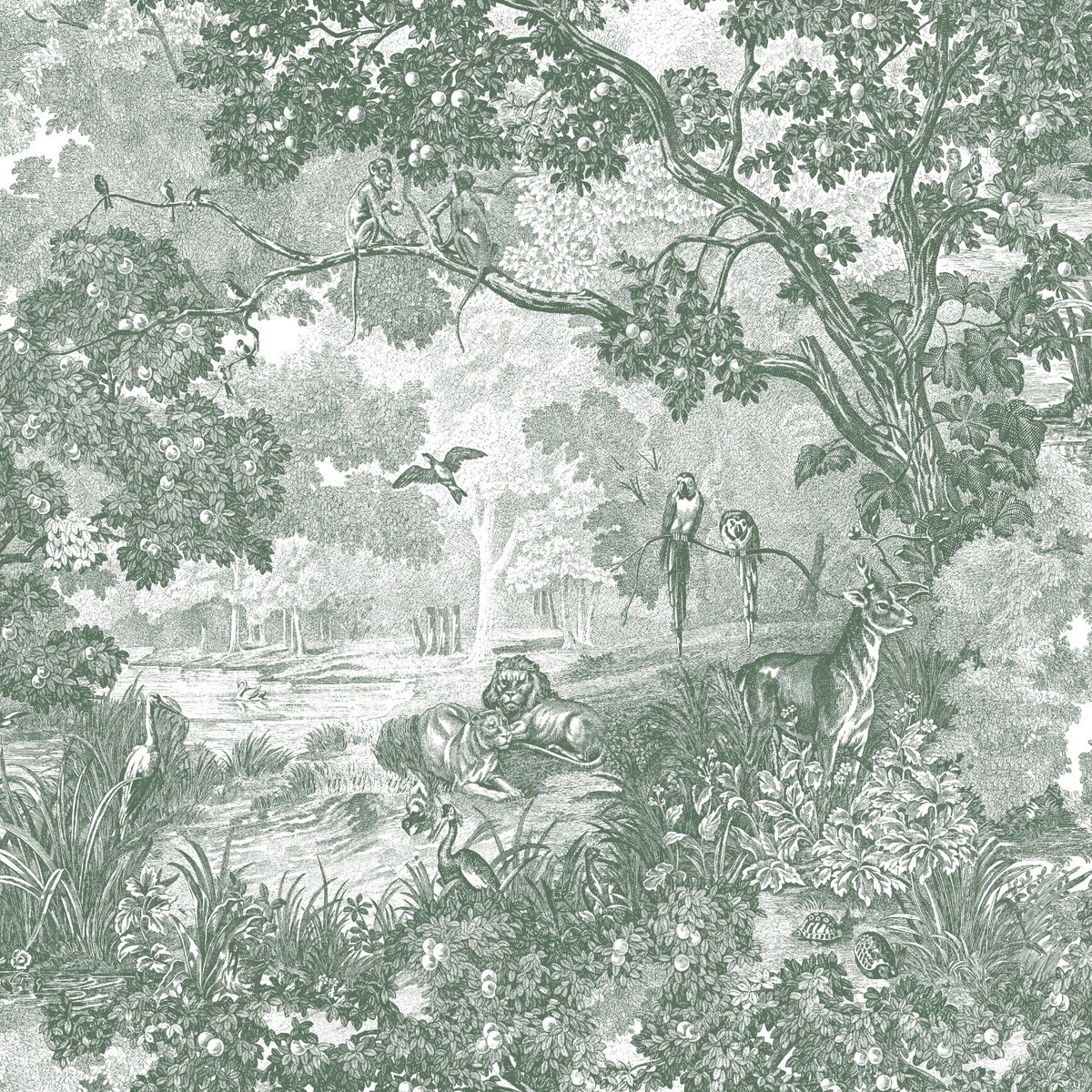 Jungle Toile Green Peel & Stick Wallpaper, by York Wall, 16'6" length x 1'8.5" width x 0.02" depth