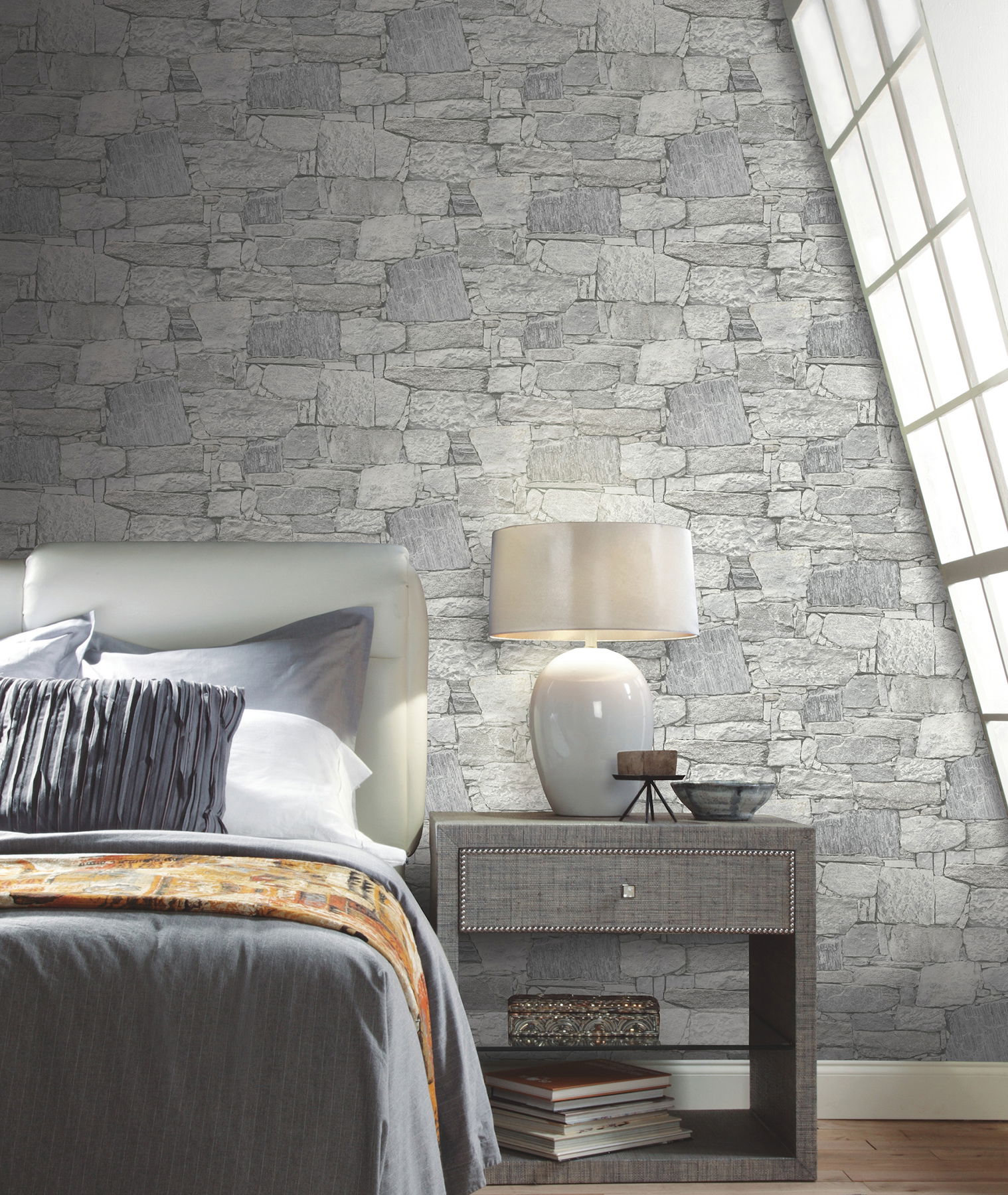 Chateau Stone Grey Peel & Stick Wallpaper large image 