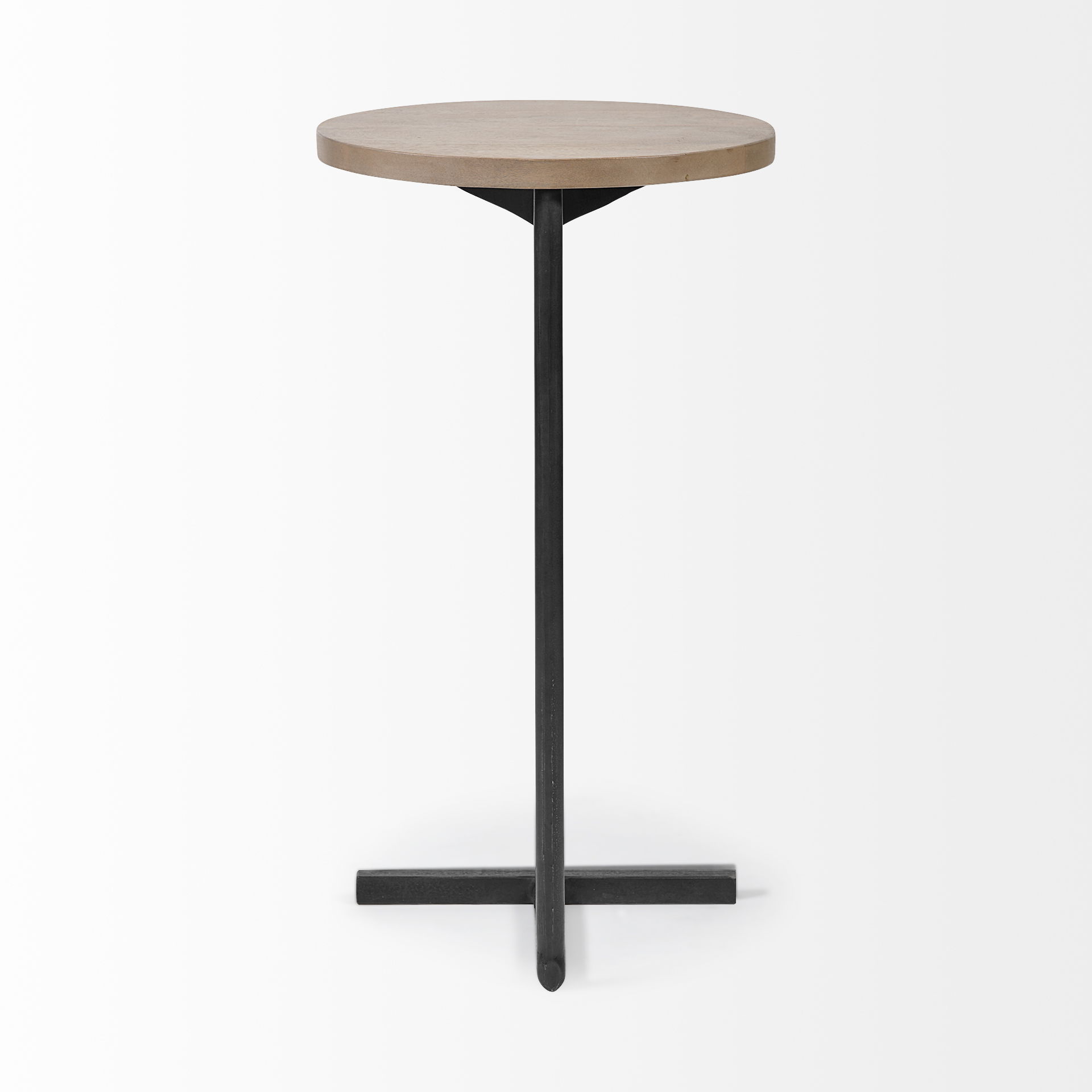 Ballatine 15L x 15W x 27H Brown Wood Round Top with Black Metal Base Accent Table large image 
