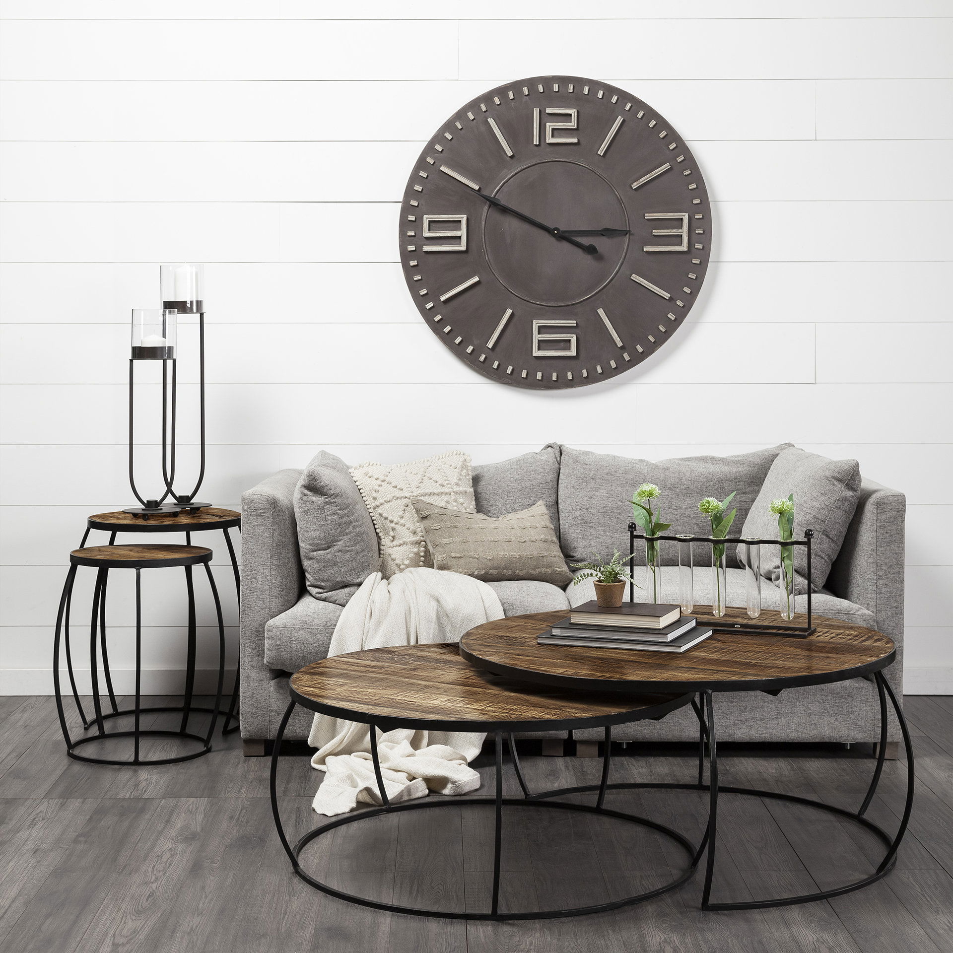 Clapp IV (Set of 2) 20L x 20W Brown Round Wood Top with Black Iron Frame Nesting Accent Tables large image 