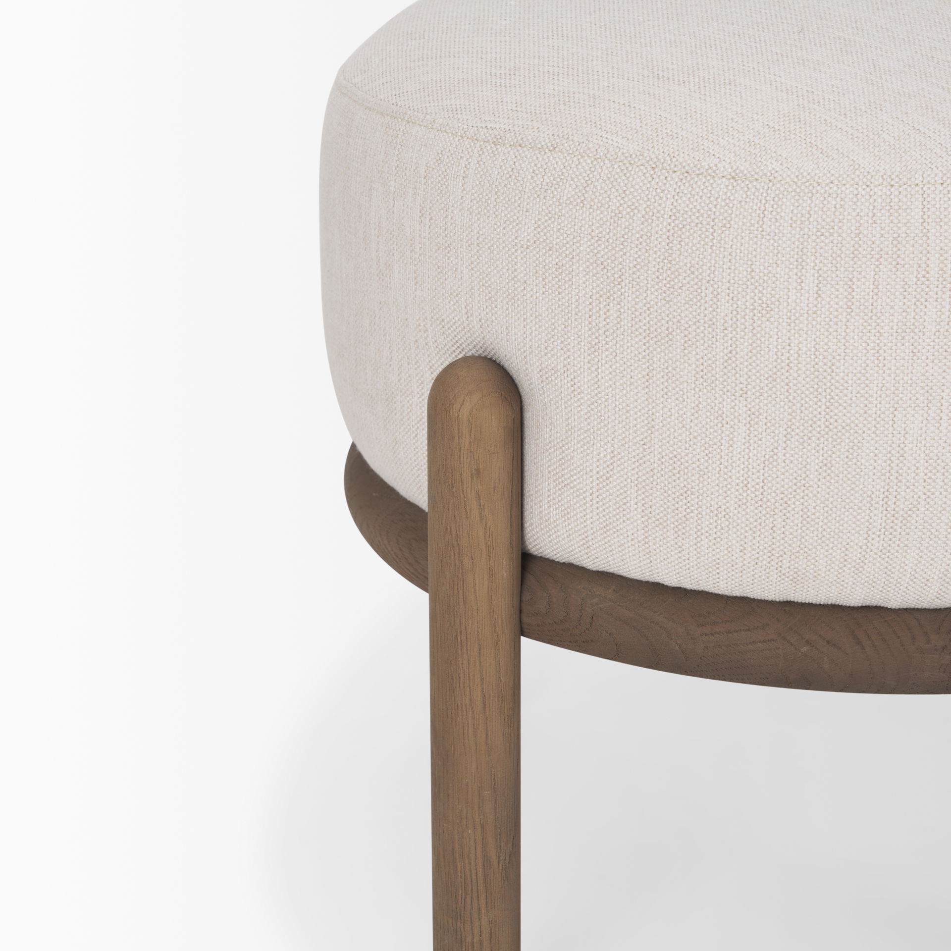 Gwynn Oatmeal Fabric with Dark Brown Wood Pouf large image 