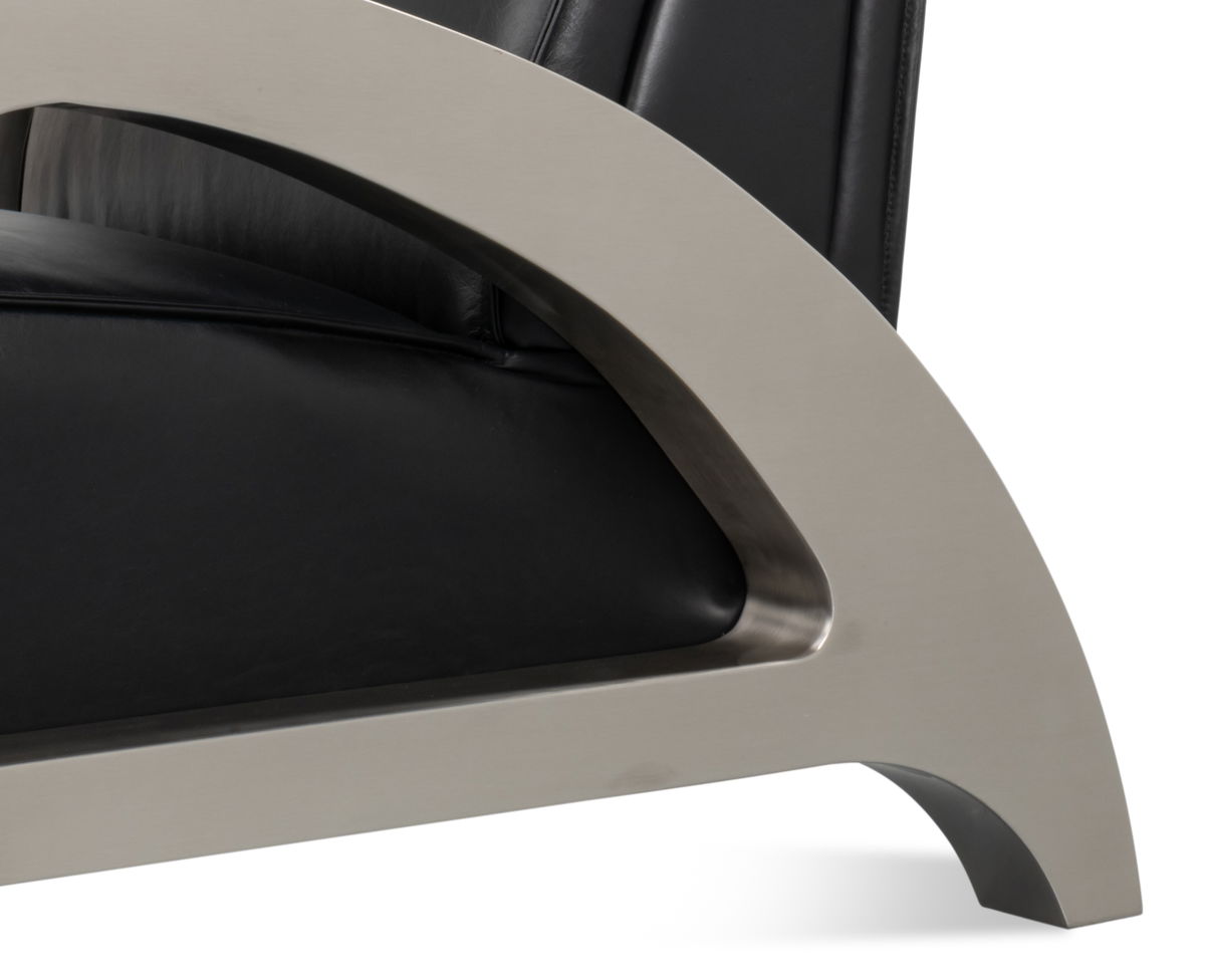 Carlisle Armchair  Leather Onyx Black, by Sarreid, 3'1" length x 2'5" width x 2'6" height View 7