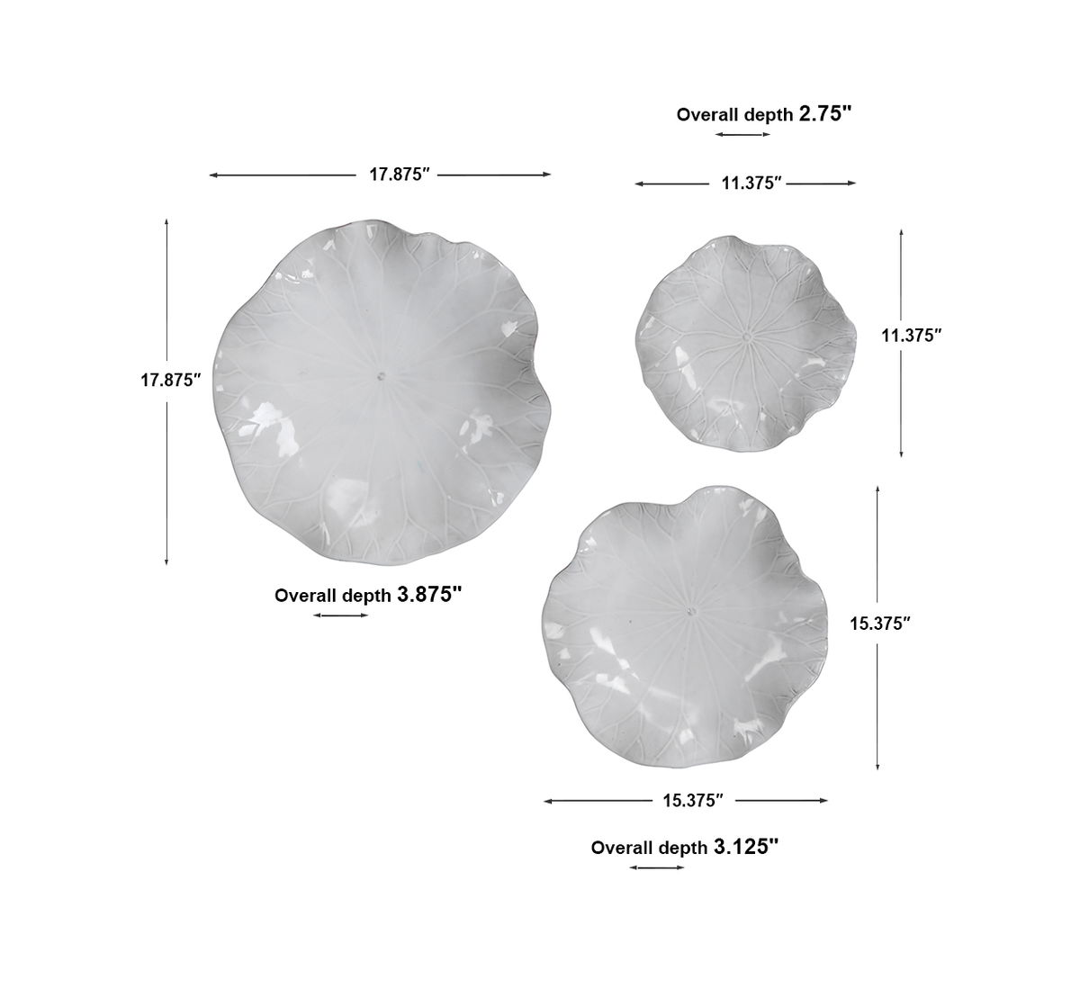 Abella Ceramic Wall Decor Set/3 White, Art by Uttermost, 17.87" width x 17.87" height x 3.87" depth View 3
