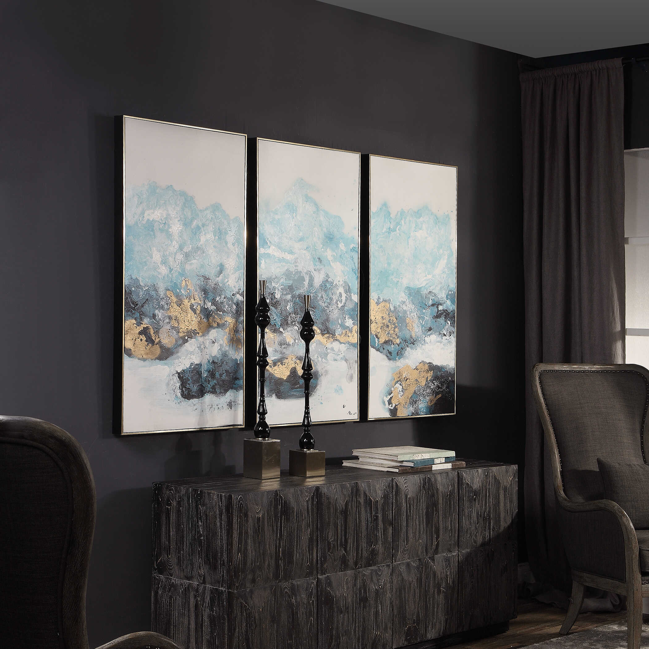 Crashing Waves Abstract Art Set/3, Painting by Uttermost, 24.25" width x 48" height x 2.12" depth View 5