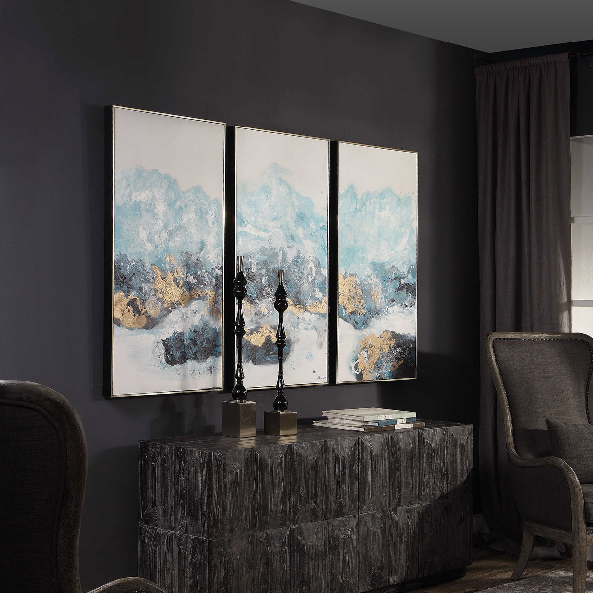 Crashing Waves Abstract Art Set/3, by Uttermost, 24.25" width x 48" height x 2.12" depth View 5