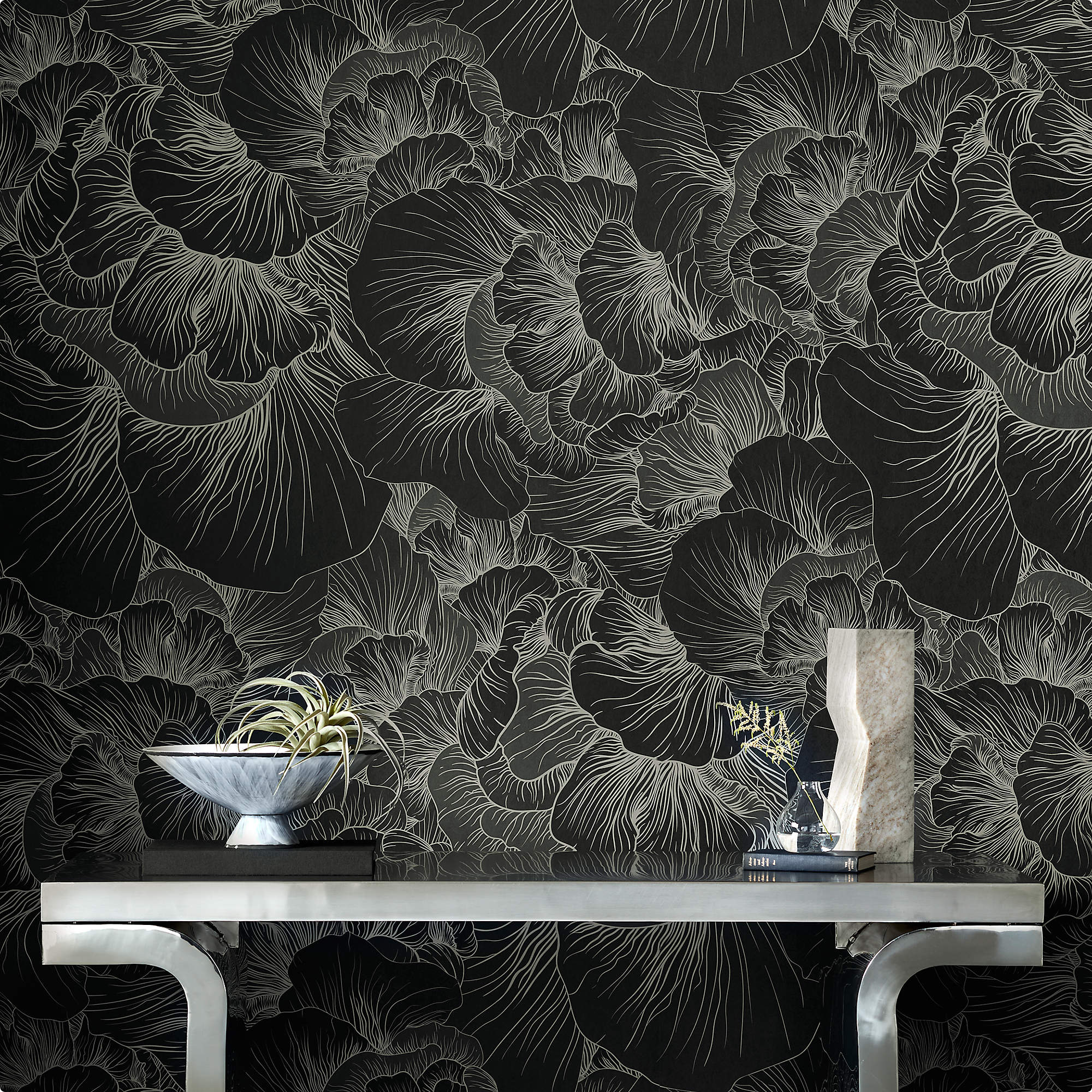Online Designer Living Room Venation Soft Black Wallpaper