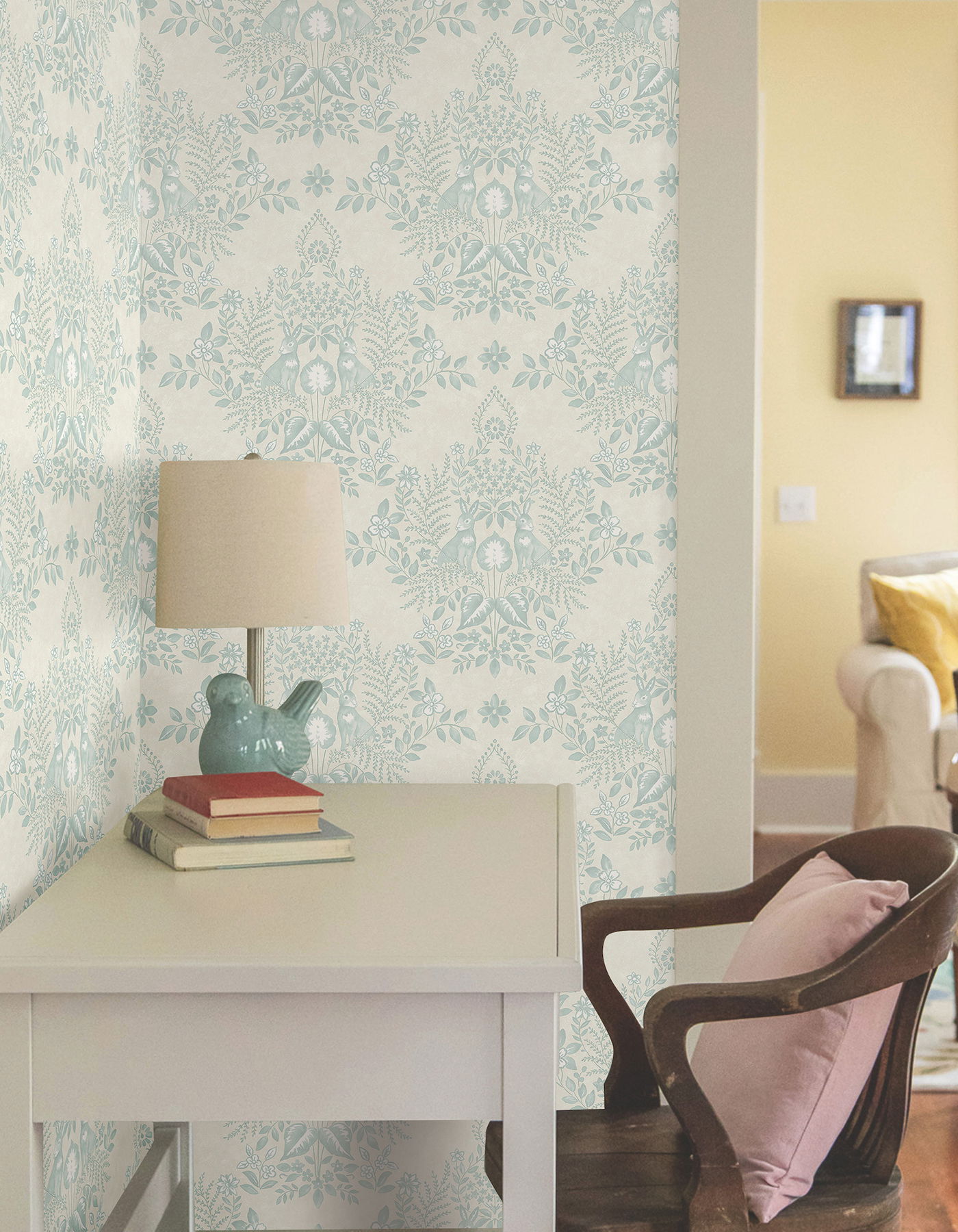 Cottontail Toile Vintage Duck Egg Peel & Stick Wallpaper large image 