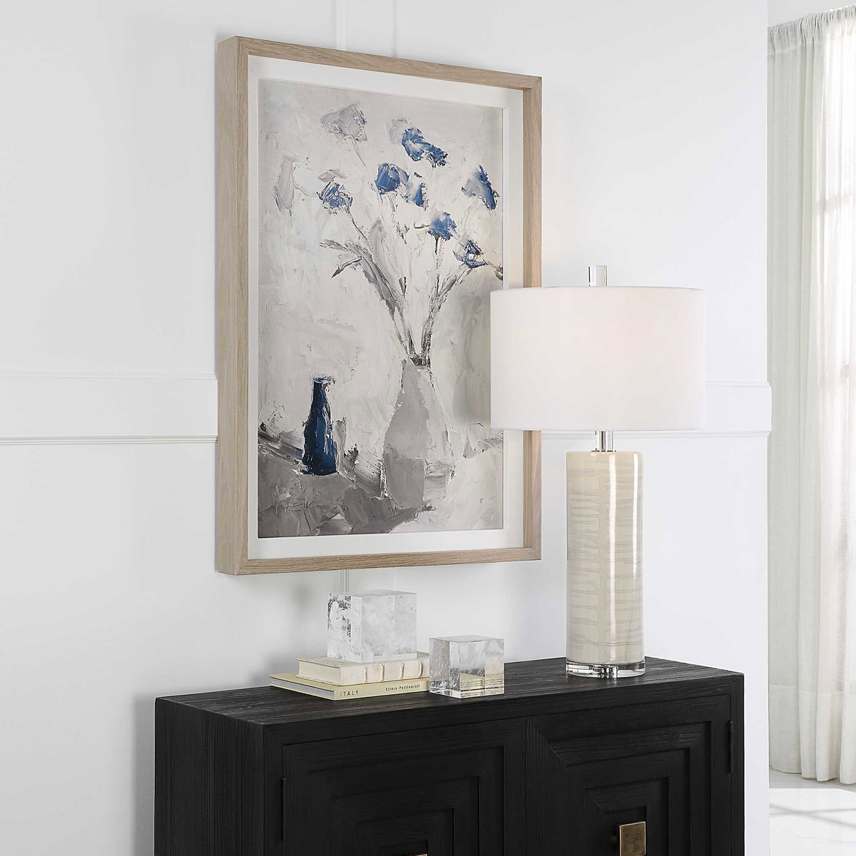 Blue Flowers In Vase Framed Print, Painting by Uttermost, 28.75" width x 40.75" height x 3" depth View 4