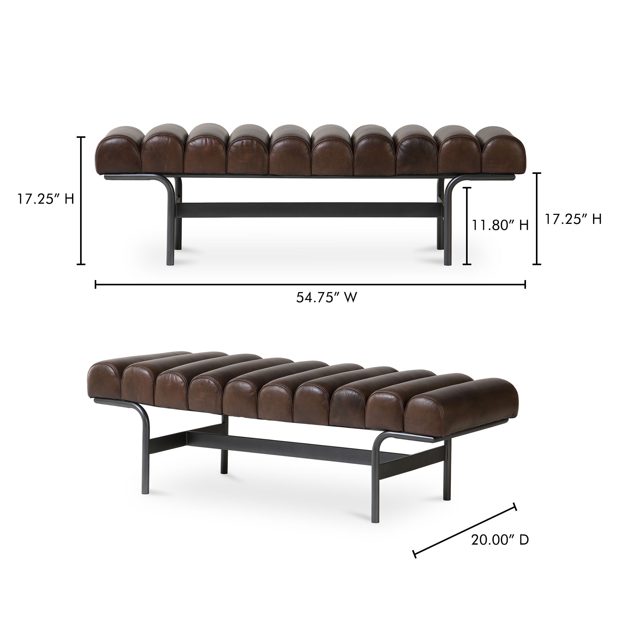 Harrison  Dark Brown, Benche by Moe's Home, 54.75" width x 17.25" height x 20" depth View 8