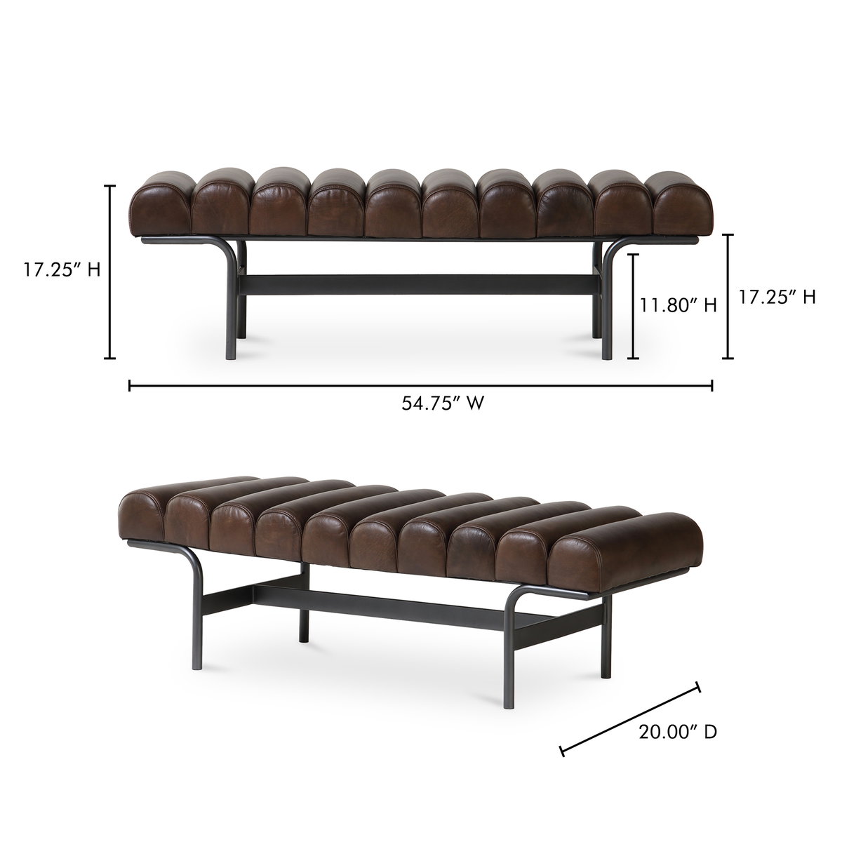 Harrison  Dark Brown, Benche by Moe's Home, 54.75" width x 17.25" height x 20" depth View 8