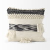 Beardell 18x18 Cream And Black Details With Tassels Pillow Cover, Decorative Pillow by Mercana, 18" length x 18" width x 0.1" height thumbnail 6