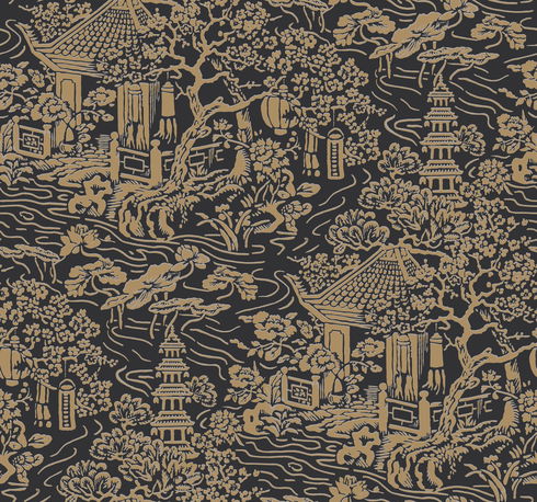 Chinoiserie Black & Gold Wallpaper