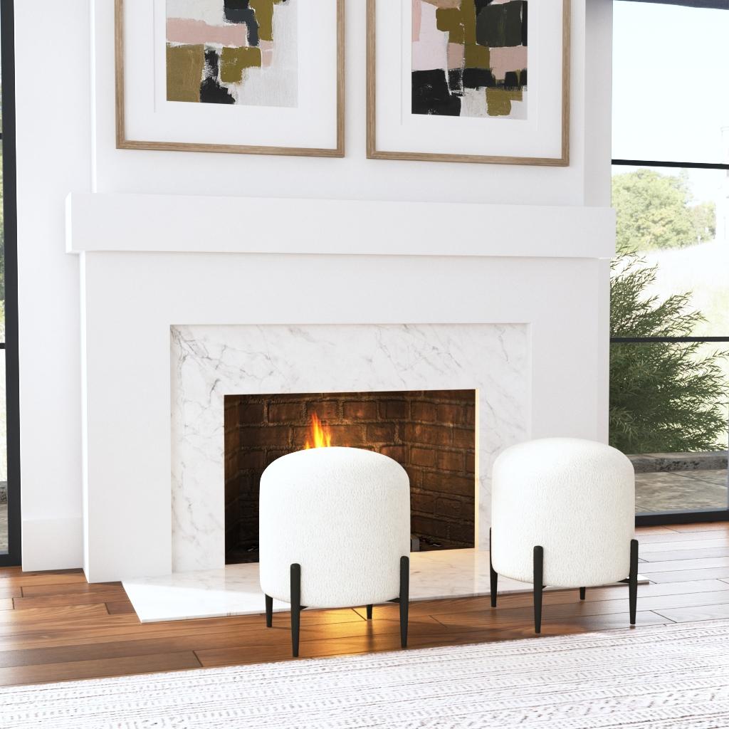 Arles White Shearling Ottoman, by Uttermost, 16" width x 18" height x 16" depth View 2