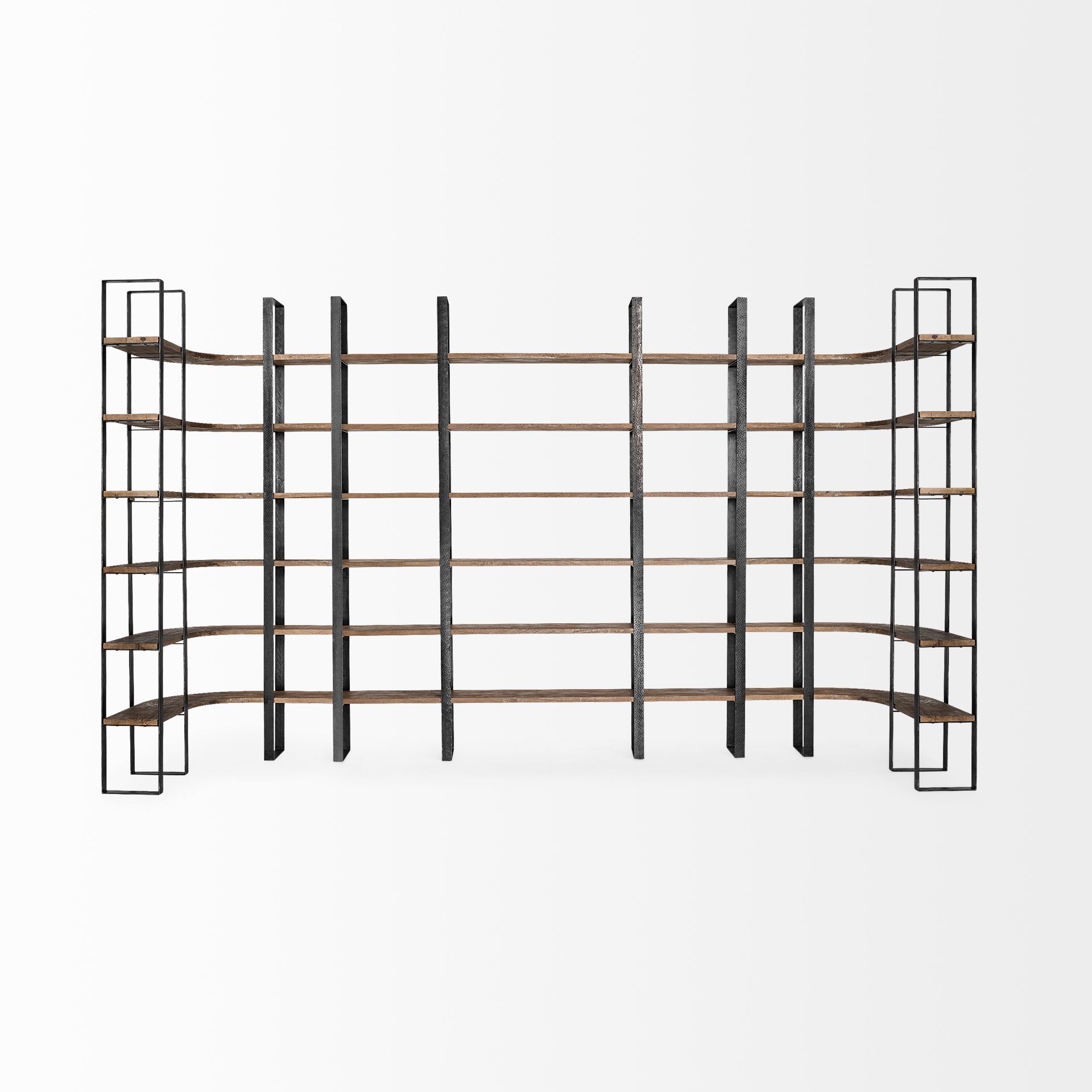 Taunton II 80L x 10.5W x 90H Dark Brown Wood And Black Iron Six Shelving Unit, Shelving & Bookcase by Mercana, 80" length x 10.5" width x 90" height View 9