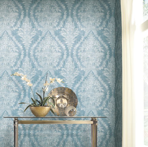 Charleston Damask Blue Wallpaper