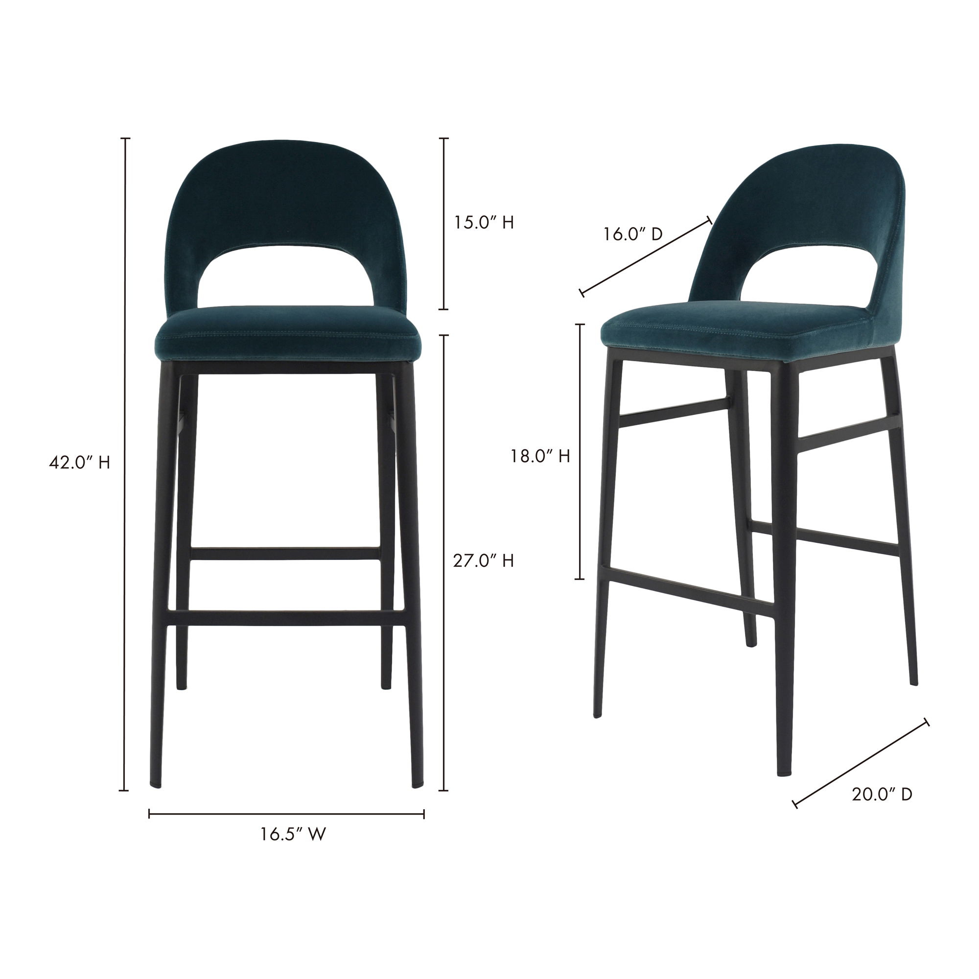 Roger Bar Stool Teal, Counter & Bar Stool by Moe's Home, 16.5" width x 42" height x 20" depth View 7