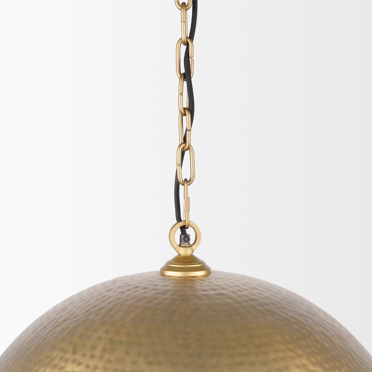 Karina 24' Round Brass-tone Hammered Metal Dome  Pendant Light, by Mercana, 24" length x 24" width x 15" height View 6
