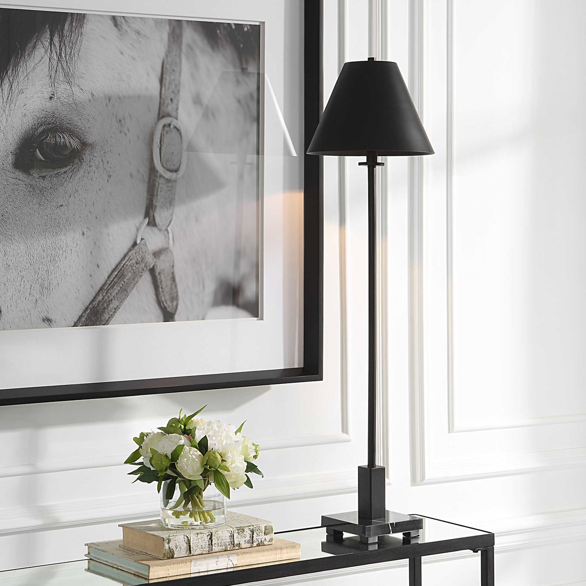 Pilot Black Buffet Lamp, Table Lamp by Uttermost, 10" width x 36.5" height x 10" depth View 2
