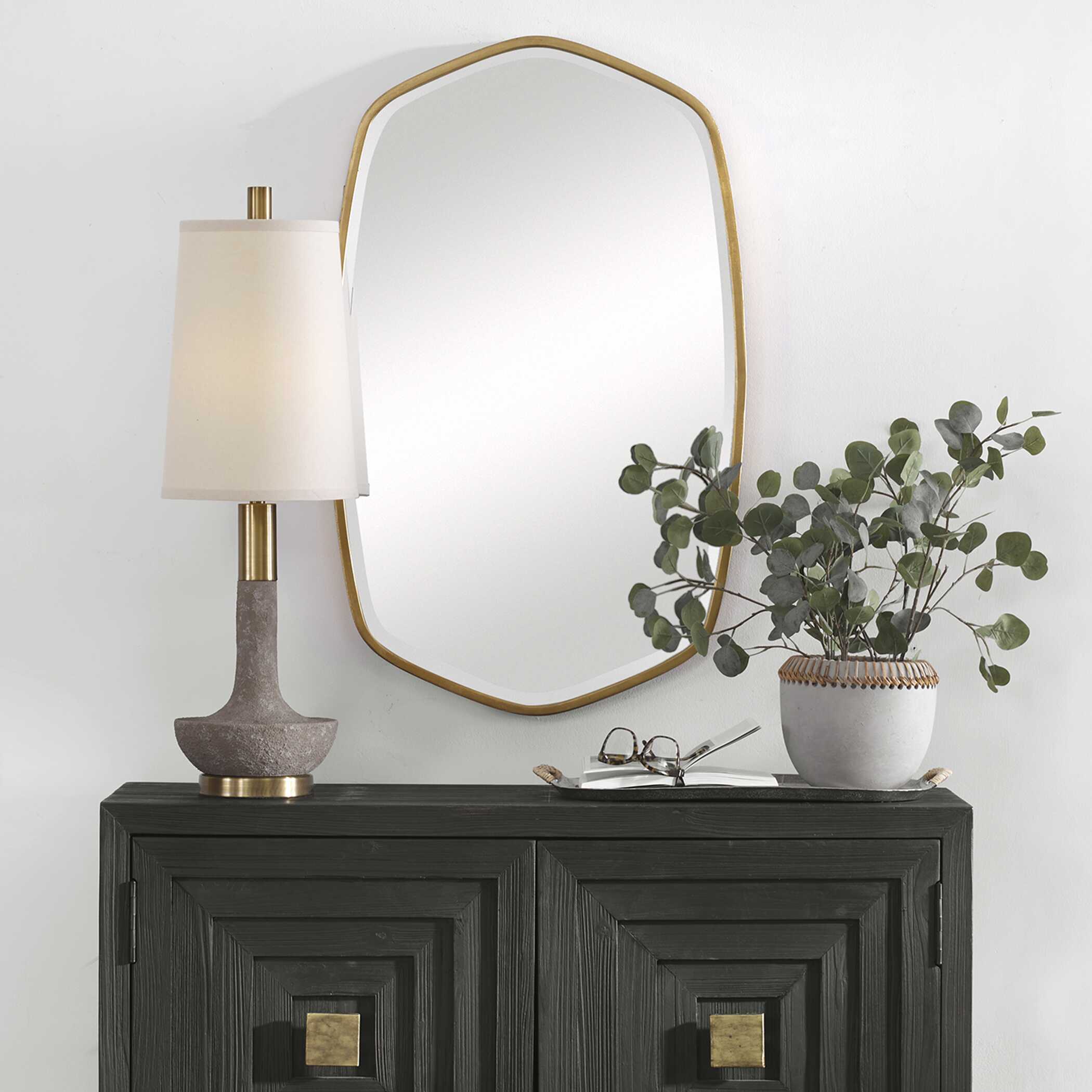 Duronia Antiqued Gold Mirror, by Uttermost, 22.25" width x 36.13" height x 1.75" depth View 9
