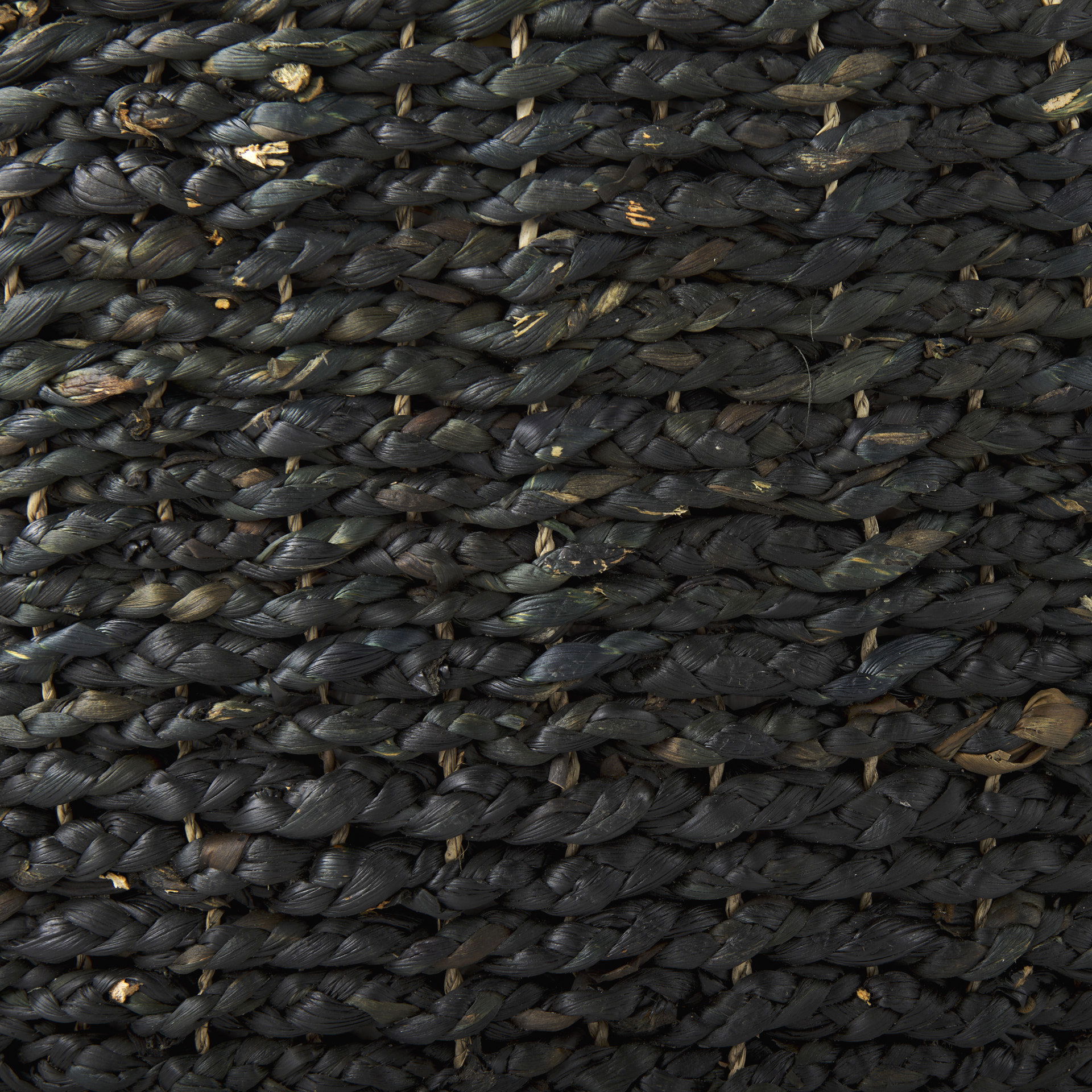 Dina 75L x 75W x 45H Black Cornhusk and Water Hyacinth Round Coffee Table Pouf, Ottoman by Mercana, 29.53" length x 29.53" width x 15.75" height View 7