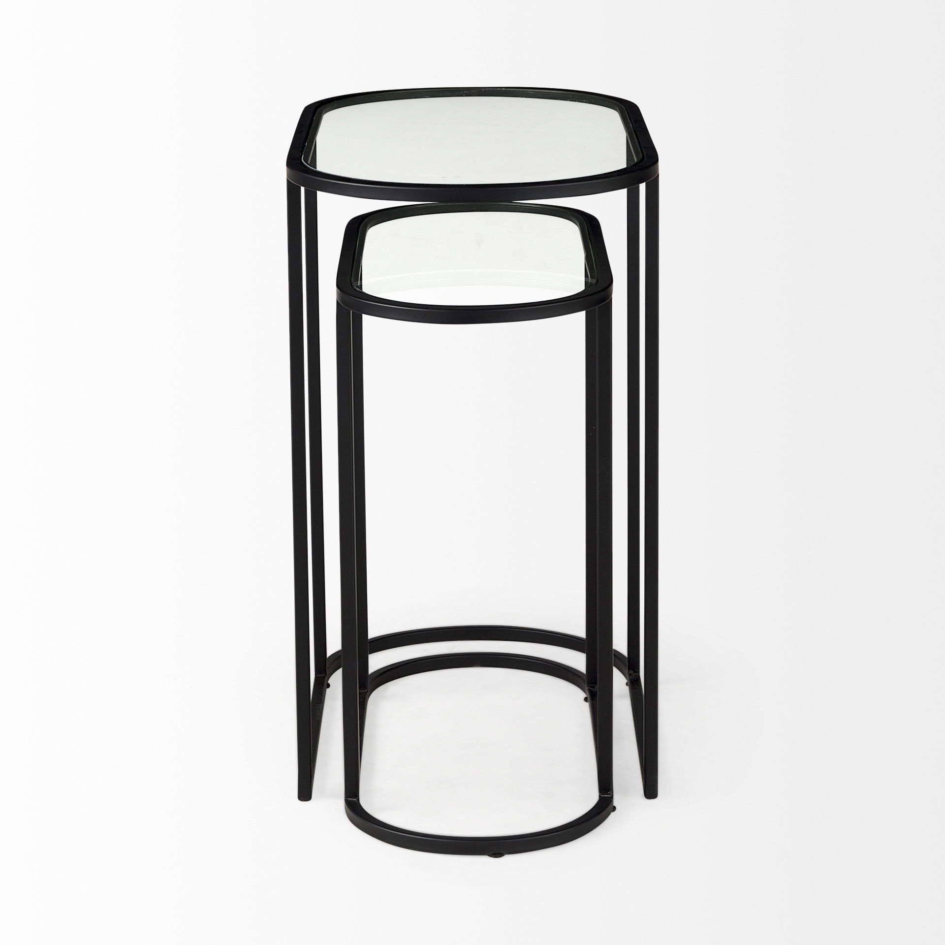 Celine 24.2 L x 12.6 W x 22.4 H Set of Two Black/Silver Metal and Glass Nesting Accent Tables, Side & End Table by Mercana, 24.21" length x 12.6" width x 22.44" height View 3