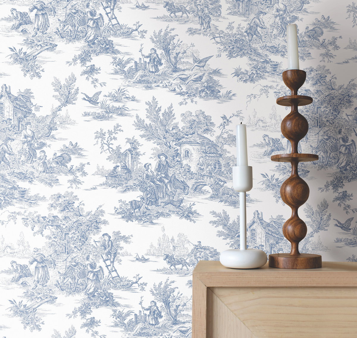 Campagne Toile Blue & White Wallpaper, by York Wall, 33' length x 1'8.5" width x 0.02" depth View 5