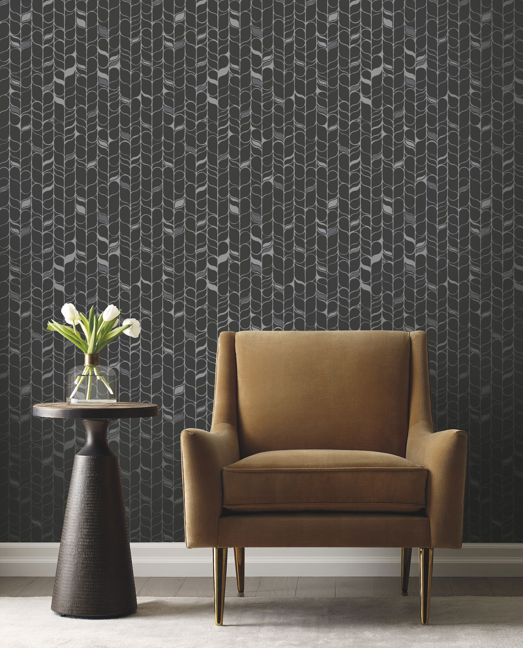 Perfect Petals Black & Silver Wallpaper large image 