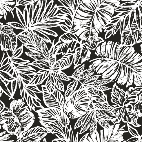 Batik Tropical Leaf Black Peel & Stick Wallpaper