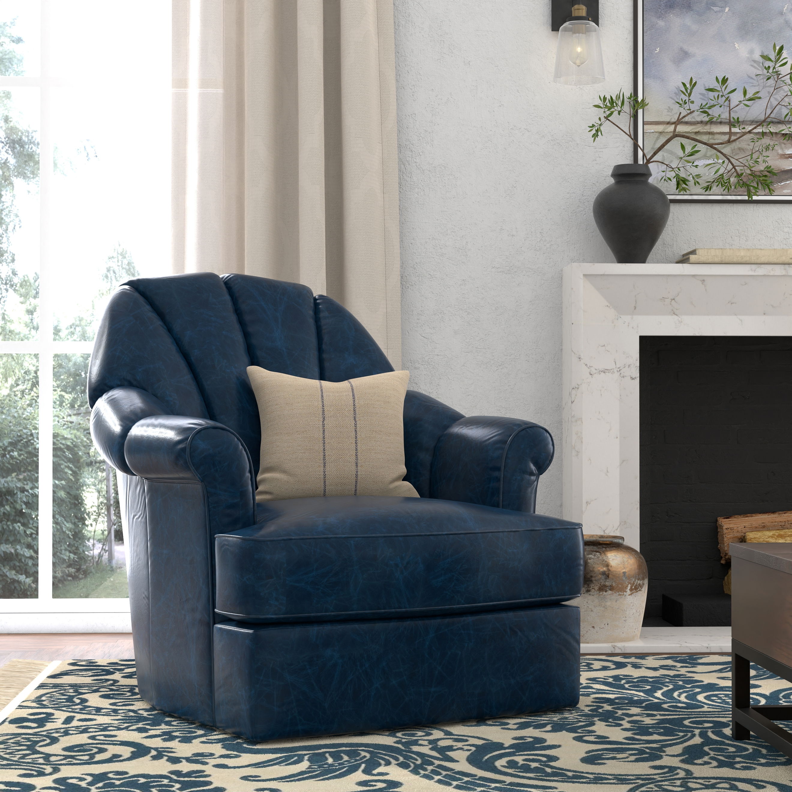 Scoth Swivel Chair In Distilled Lthr,Blu large image 