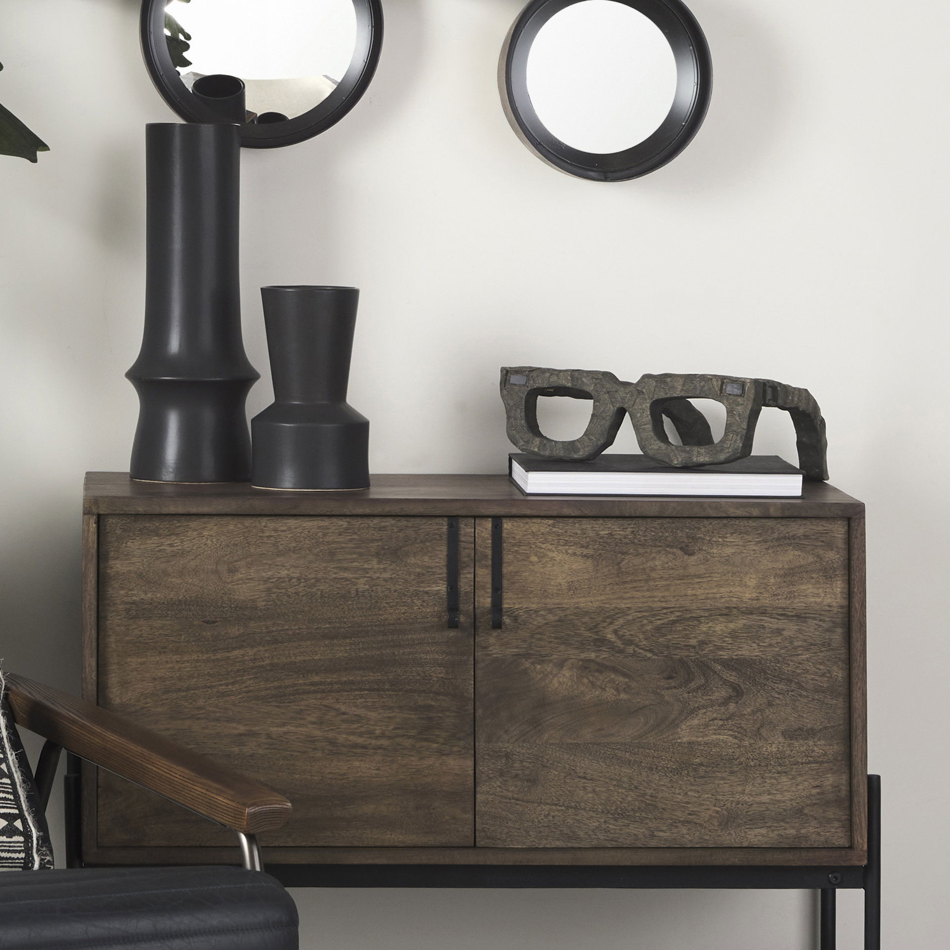 Elliot 13L x 14W Brown Wooden Eyeglasses, Decorative Object by Mercana, 13.39" length x 13.78" width x 4.75" height View 3