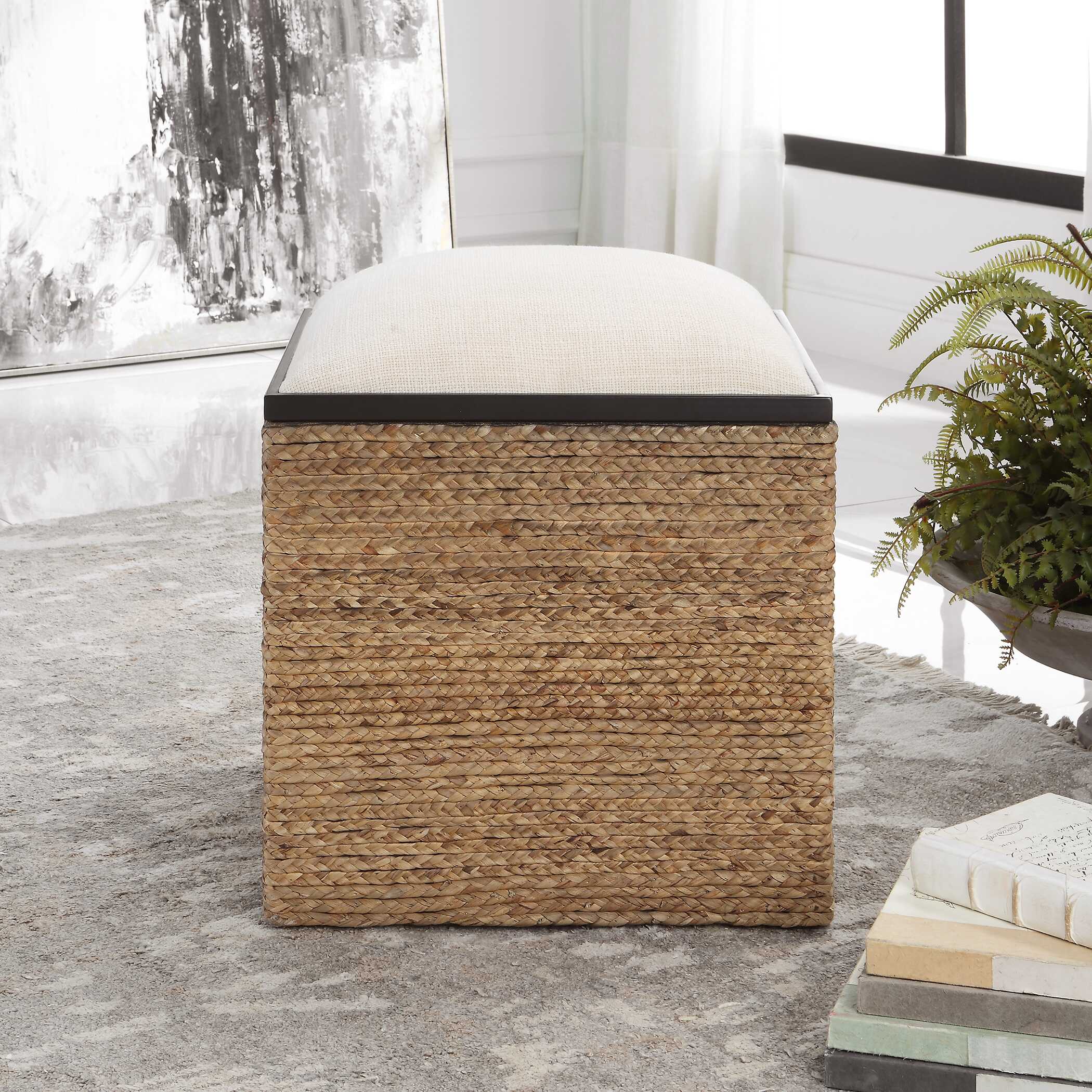 Island Square Straw Accent Stool large image 