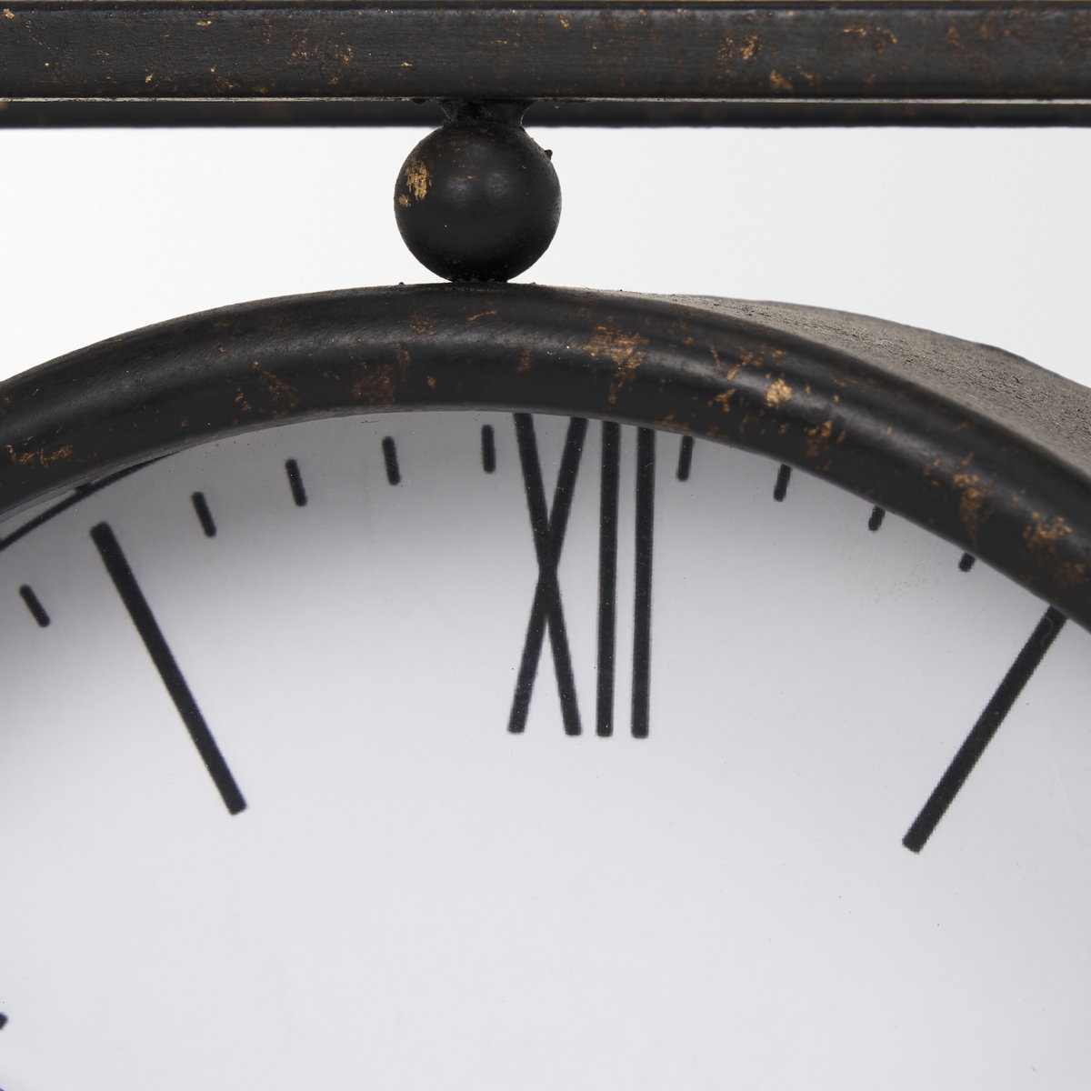 Raisa Black with Gold Antiquing Metal Table Clock, by Mercana, 3.05" length x 1.28" width x 3.05" height View 9