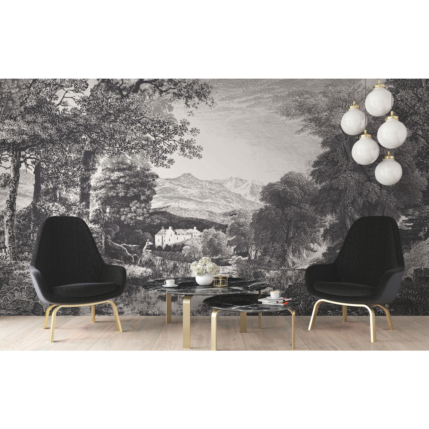 Provincial Scenic Black Wall Mural large image 