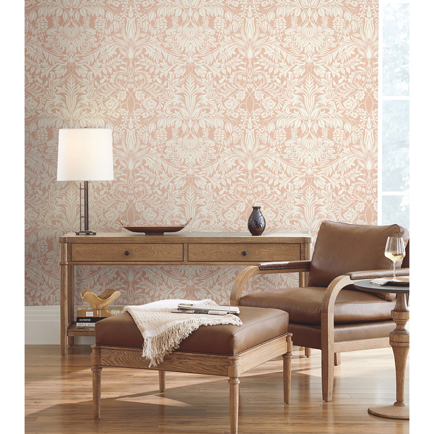 Lockwood Damask Blush Wallpaper large image 