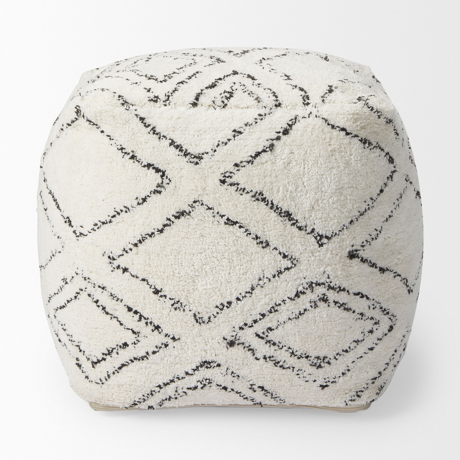 Tapir Beige Cotton Argyle Pattern Square Pouf, Ottoman by Mercana, 17.72" length x 17.72" width x 17.72" height View 5