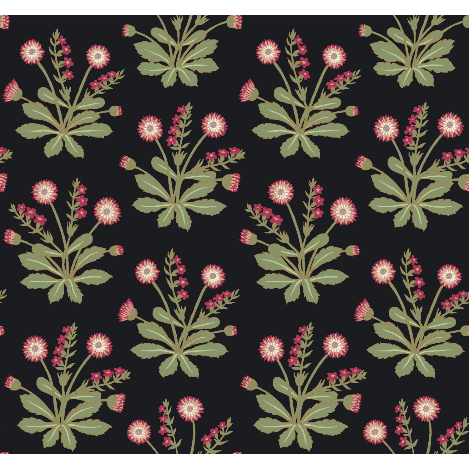 Meadow Flowers Black & Rose Gold Metallic Wallpaper large image 