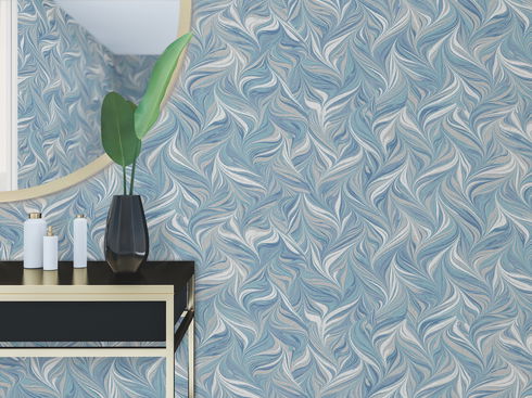Ebru Swirls Blue Peel & Stick Wallpaper