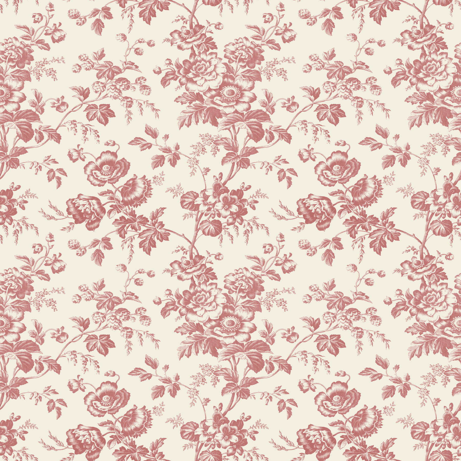 Anemone Toile French Red Wallpaper, by York Wall, 33' length x 1'8.5" width x 0.02" depth View 1