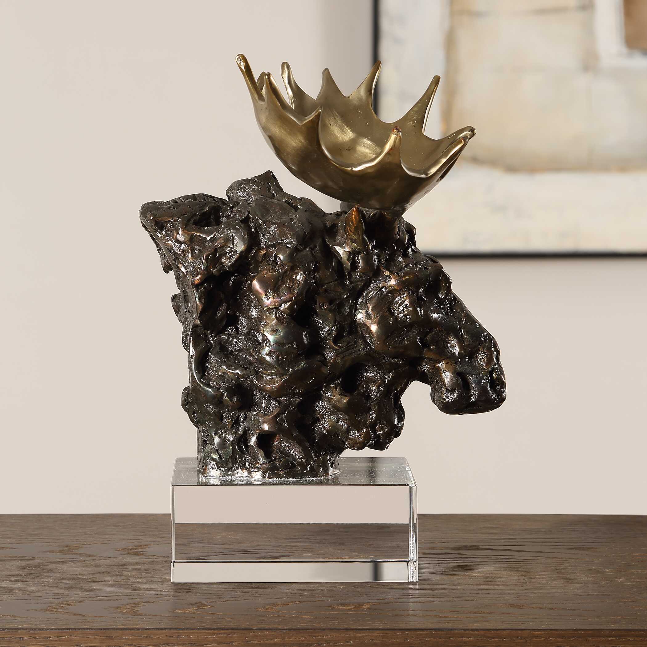 Moose Bust Bronze Sculpture, Decorative by Uttermost, 12.25" width x 9" height x 12.25" depth View 3