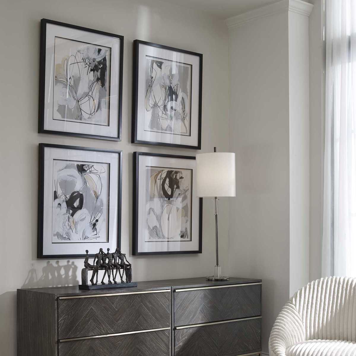Tangled Threads Abstract Framed Prints Set/4, Art by Uttermost, 24.37" width x 28.37" height x 1.62" depth View 4