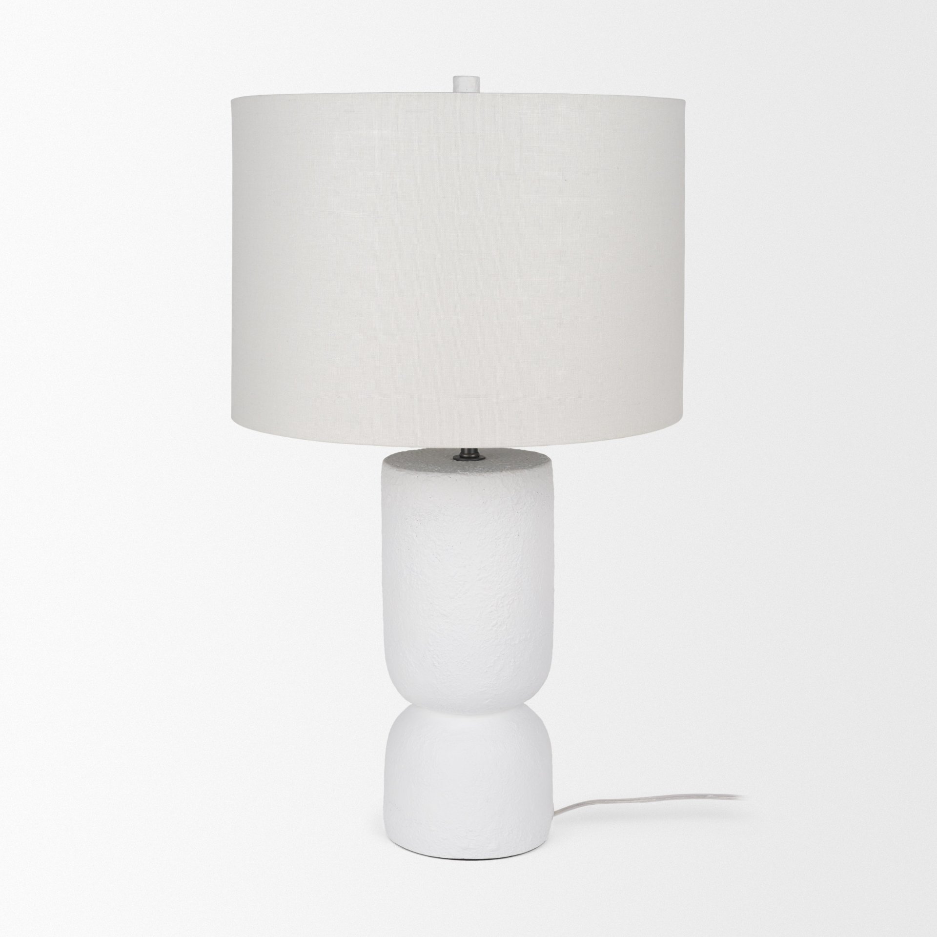 Everly   White Cement with Beige Shade Table Lamp, by Mercana, 15" length x 15" width x 27.5" height View 3