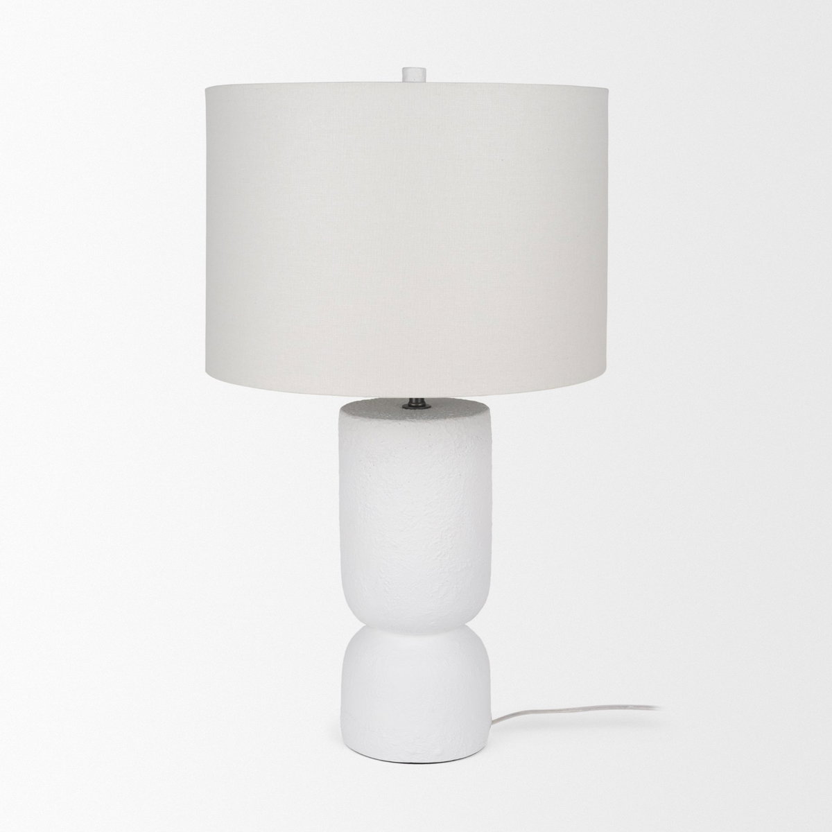 Everly   White Cement with Beige Shade Table Lamp, by Mercana, 15" length x 15" width x 27.5" height View 3