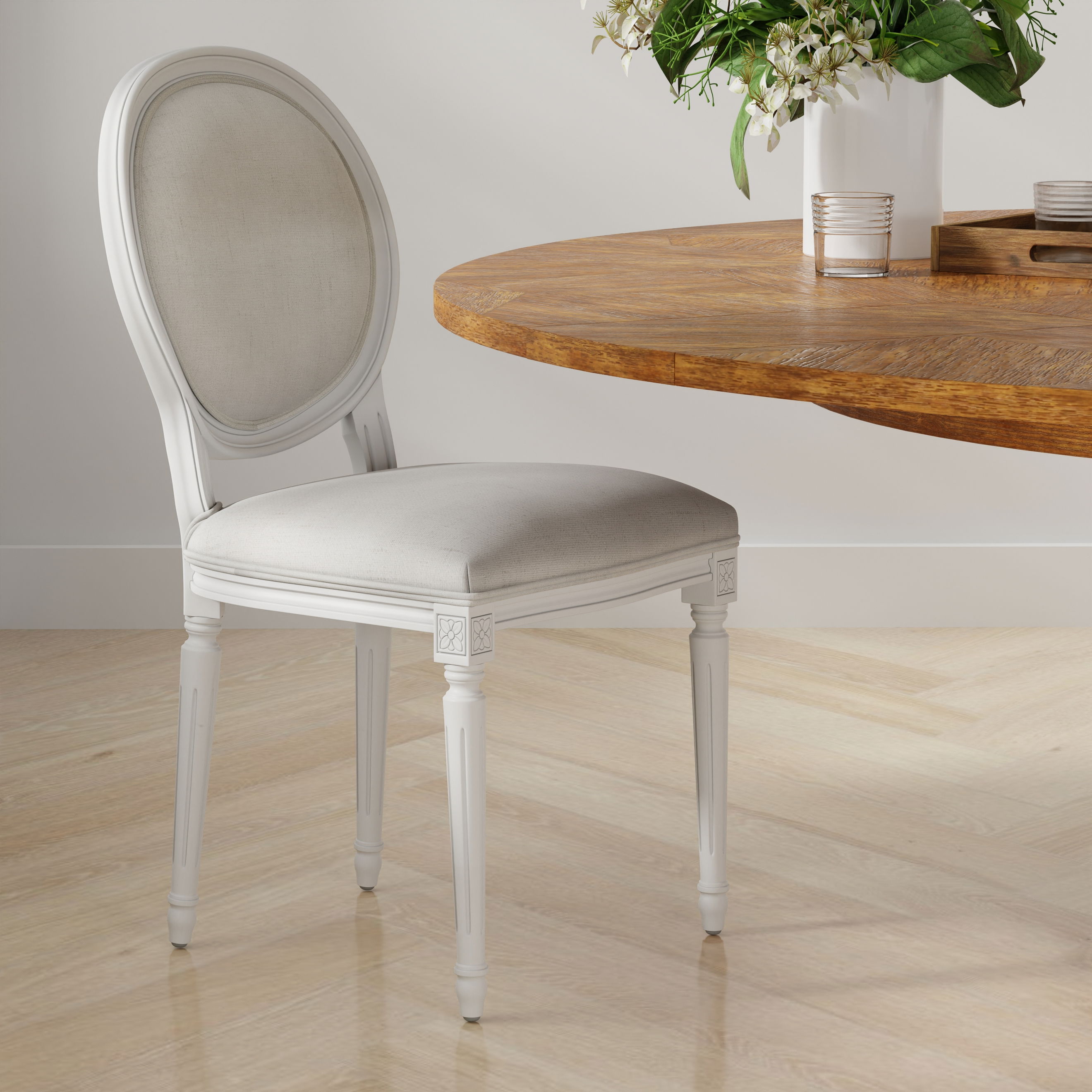 Hugo Oval Side Chair, Cortina White, Dining Chair by Sarreid, 45659" length x 23" width x 38" height View 13