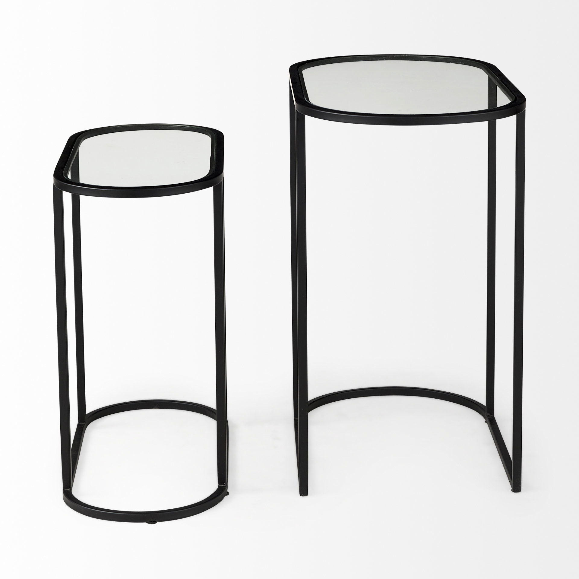 Celine 24.2 L x 12.6 W x 22.4 H Set of Two Black/Silver Metal and Glass Nesting Accent Tables, Side & End Table by Mercana, 24.21" length x 12.6" width x 22.44" height View 7