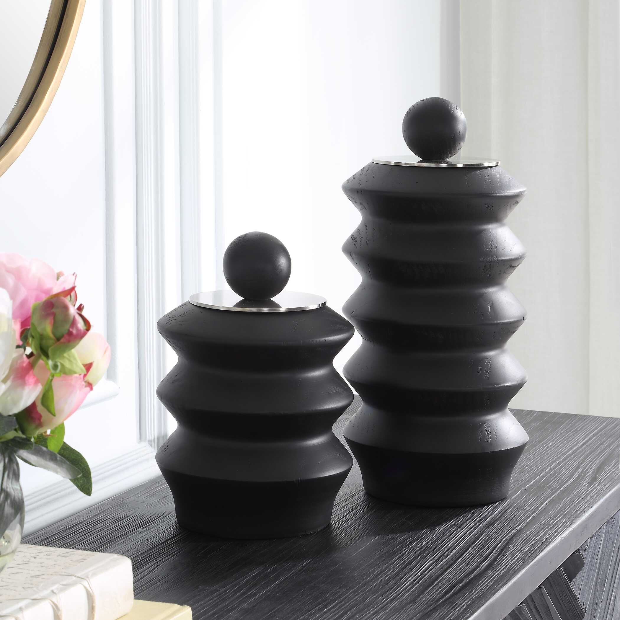 Accordion Black Wood Containers Set/2 large image 