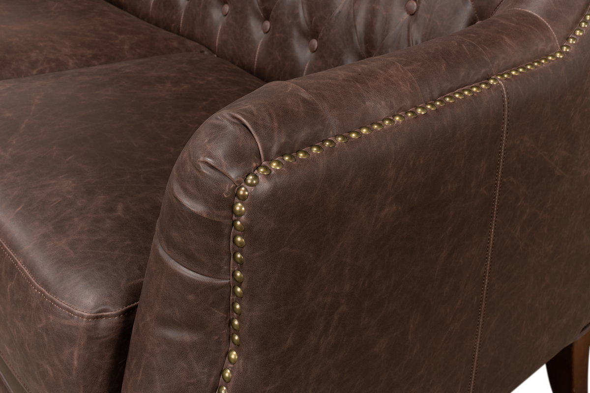Brooks Leather Tufted 2 Seat Sofa, by Sarreid, 2'8" length x 4'6" width x 2'9" height View 6
