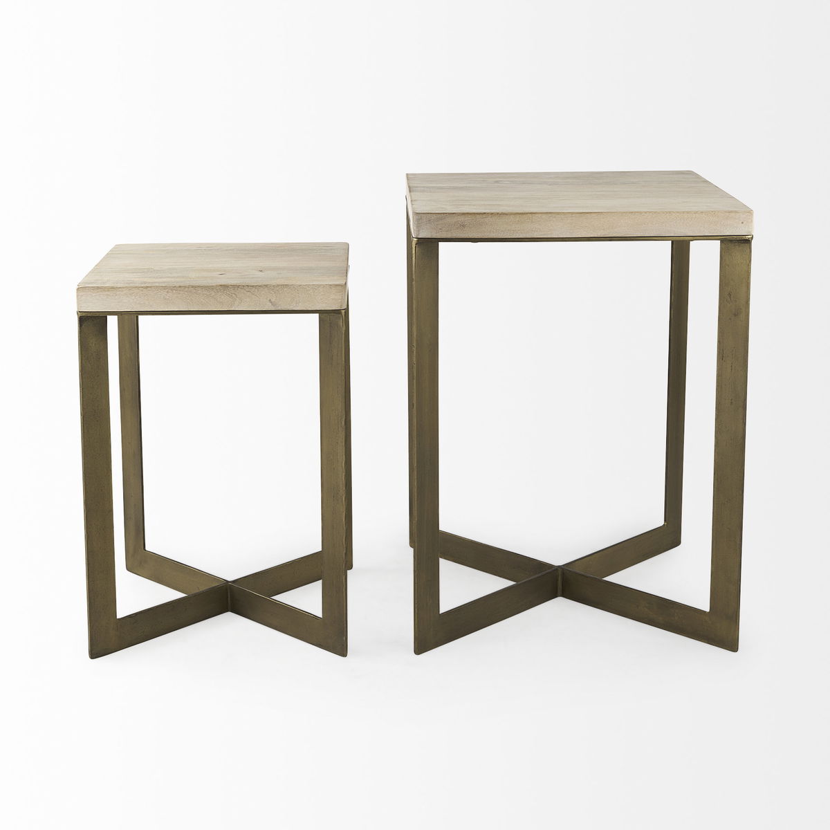 Faye (Set of 2) 19L x 19W x 26H Beige Finished Wood with Gold Metal Base Accent Tables, Side & End Table by Mercana, 19" length x 19" width x 26" height View 8