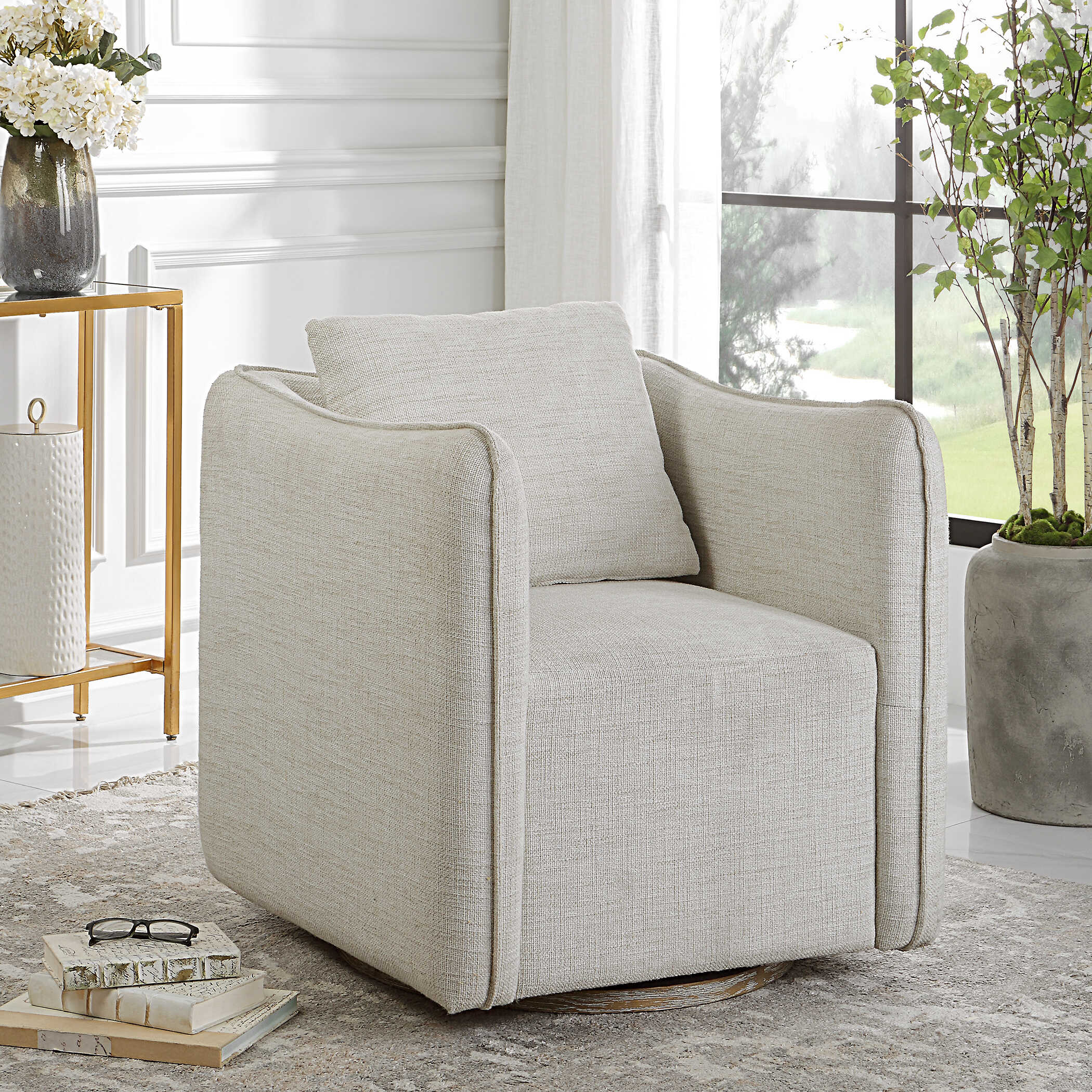 Corben White Swivel Armchair large image 