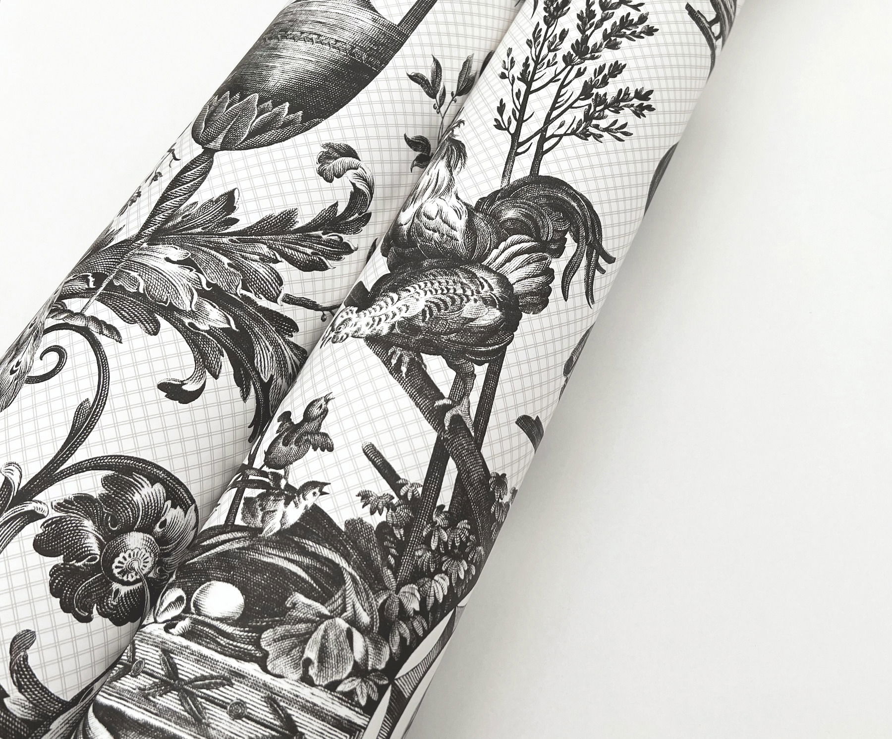 Avian Fountain Toile Black Wallpaper large image 