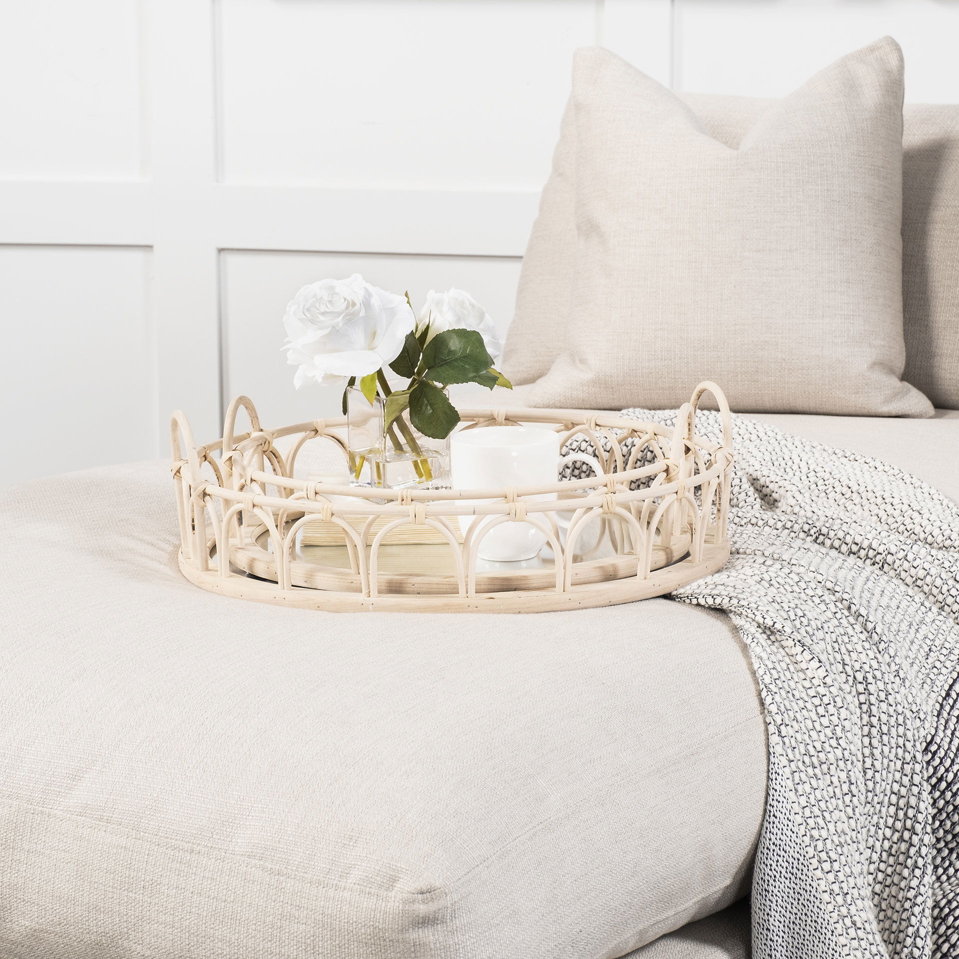 Leona (Set of 2) Natural Wicker Woven Mirrored Base Nesting Trays large image 